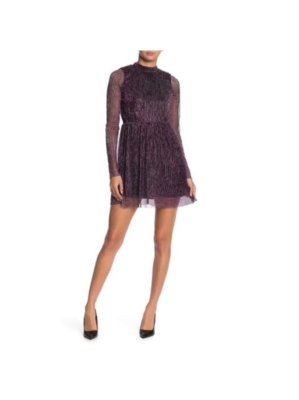 Love, Fire Metallic Shimmer Mock Neck Mini Dress